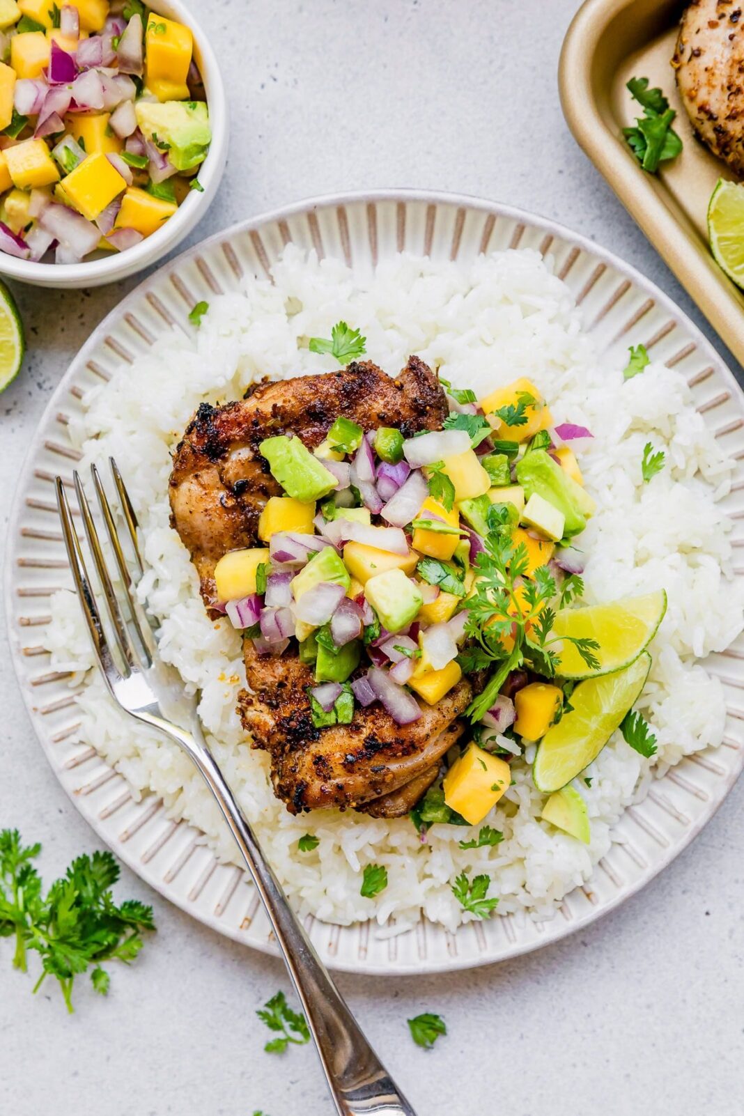 Fit Fusion Hacks Grilled Jerk Chicken with Mango Avocado Salsa