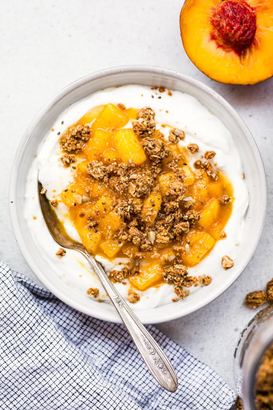 Warm Peach Crisp Yogurt Bowl